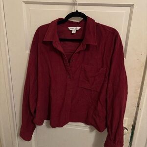 Red Corduroy Button-Up Shirt